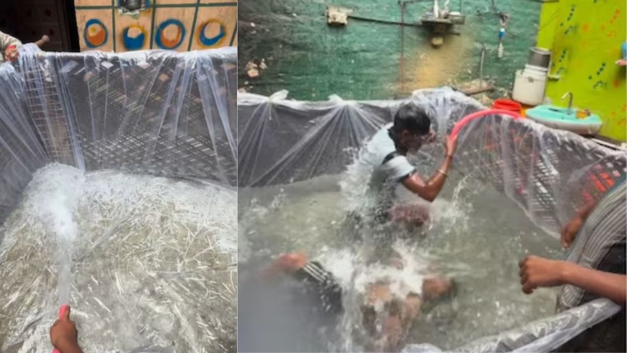 Viral Video: बच्चों ने गर्मी से राहत पान के लिए अपनाया जुगाड़, घर के आंगन में तैयार किया स्विमिंग पूल