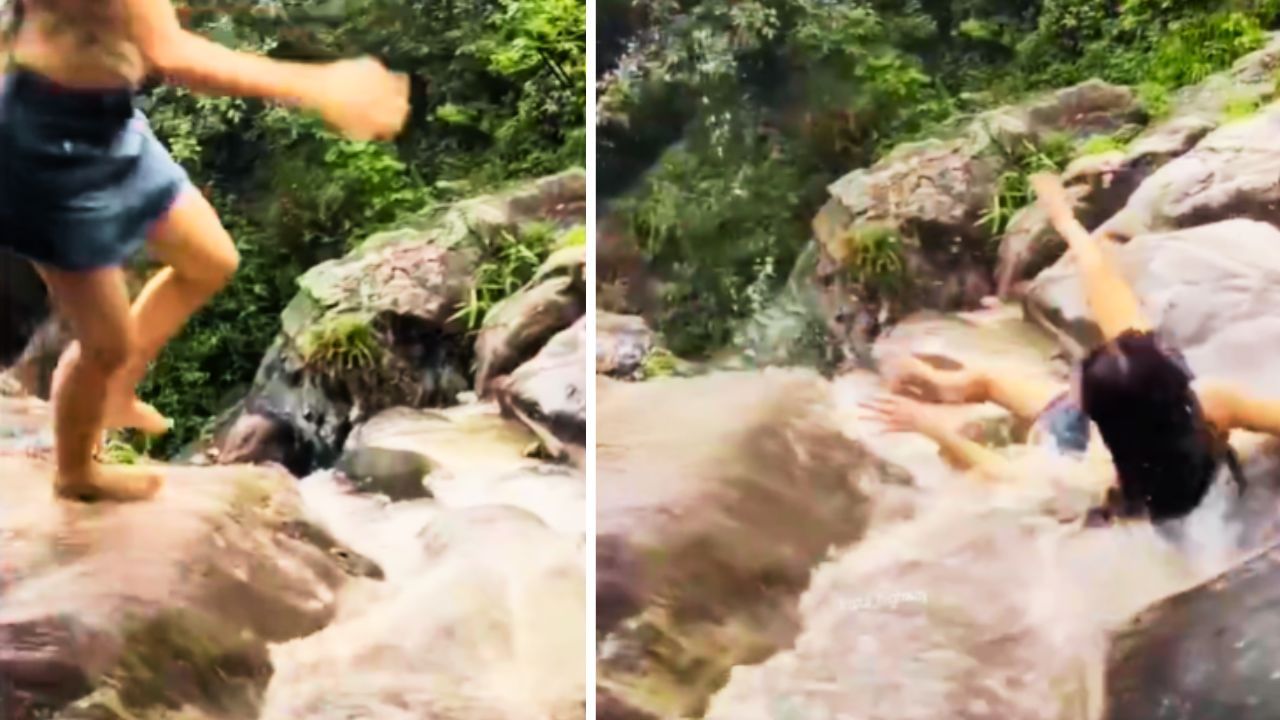 Viral Video: झरने के पास दो लड़कियों के साथ हुआ खौफनाक हादसा, बाल-बाल बची जान!