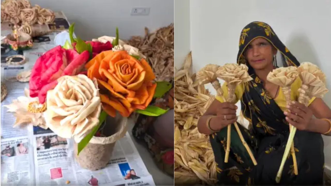Viral Video: महिलाओं की कला ने भुट्टों के छिलकों में फूंकी जान, कलाकारी दिखाकर बनाया सुंदर गुलदस्ता Viral Video: महिलाओं की कला ने भुट्टों के छिलकों में फूंकी जान, कलाकारी दिखाकर बनाया सुंदर गुलदस्ता