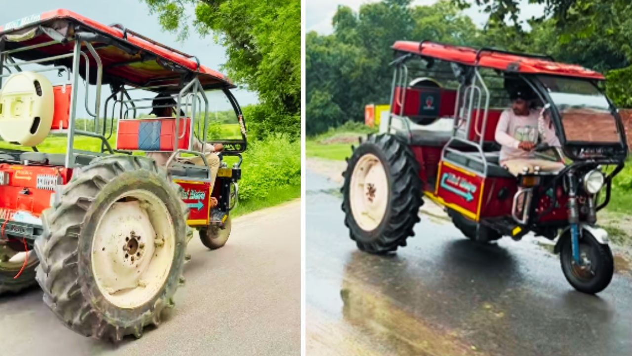 Viral Video: शख्स ने ई-रिक्शा में जोड़ दिए ट्रैक्टर के पहिये, नहीं देखा होगा ऐसा देसी जुगाड़! Viral Video: शख्स ने ई-रिक्शा में जोड़ दिए ट्रैक्टर के पहिये, नहीं देखा होगा ऐसा देसी जुगाड़!